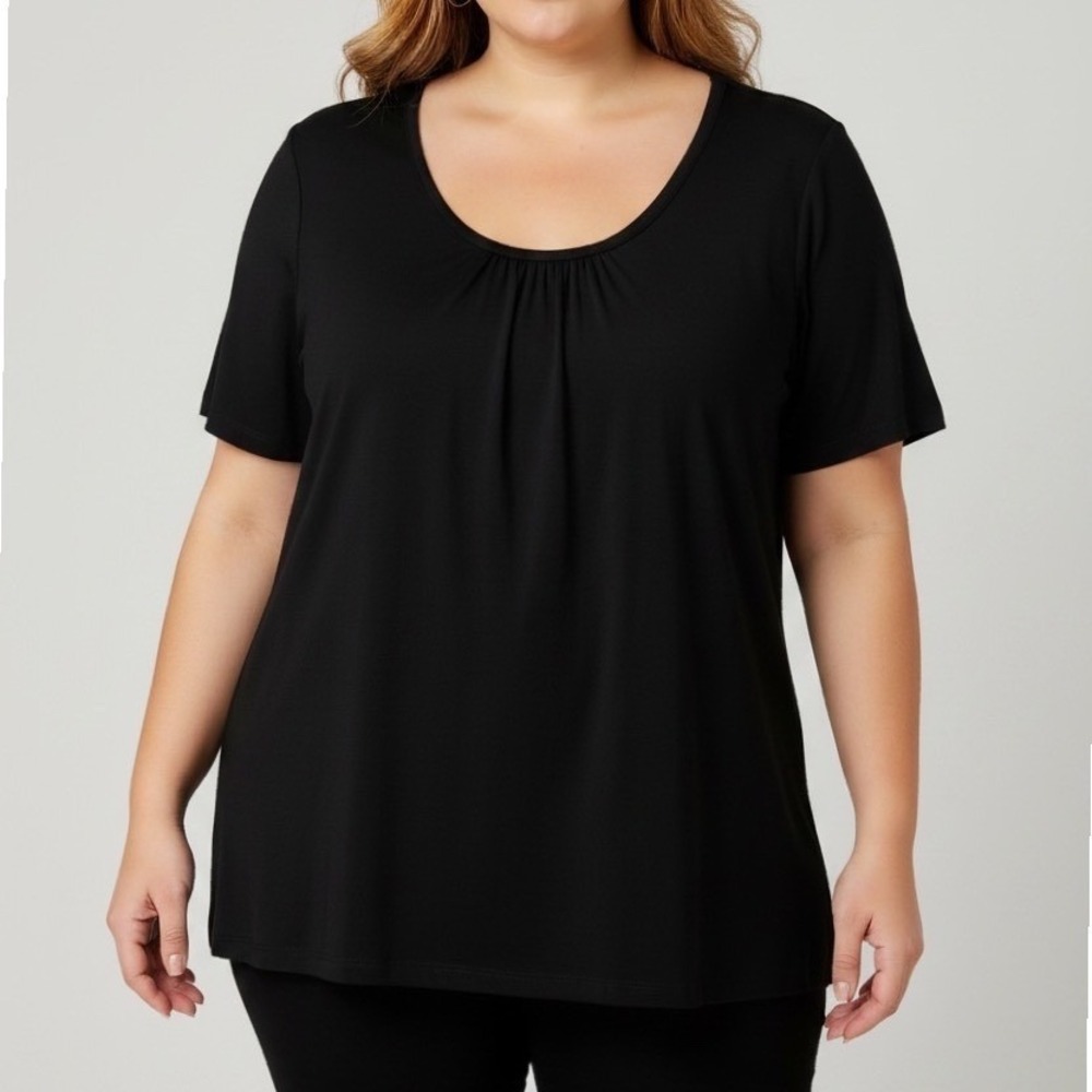 JM Collection Woman Black Pleated Scoop Neck Short Sleeve Tunic Top Plus Size 3X